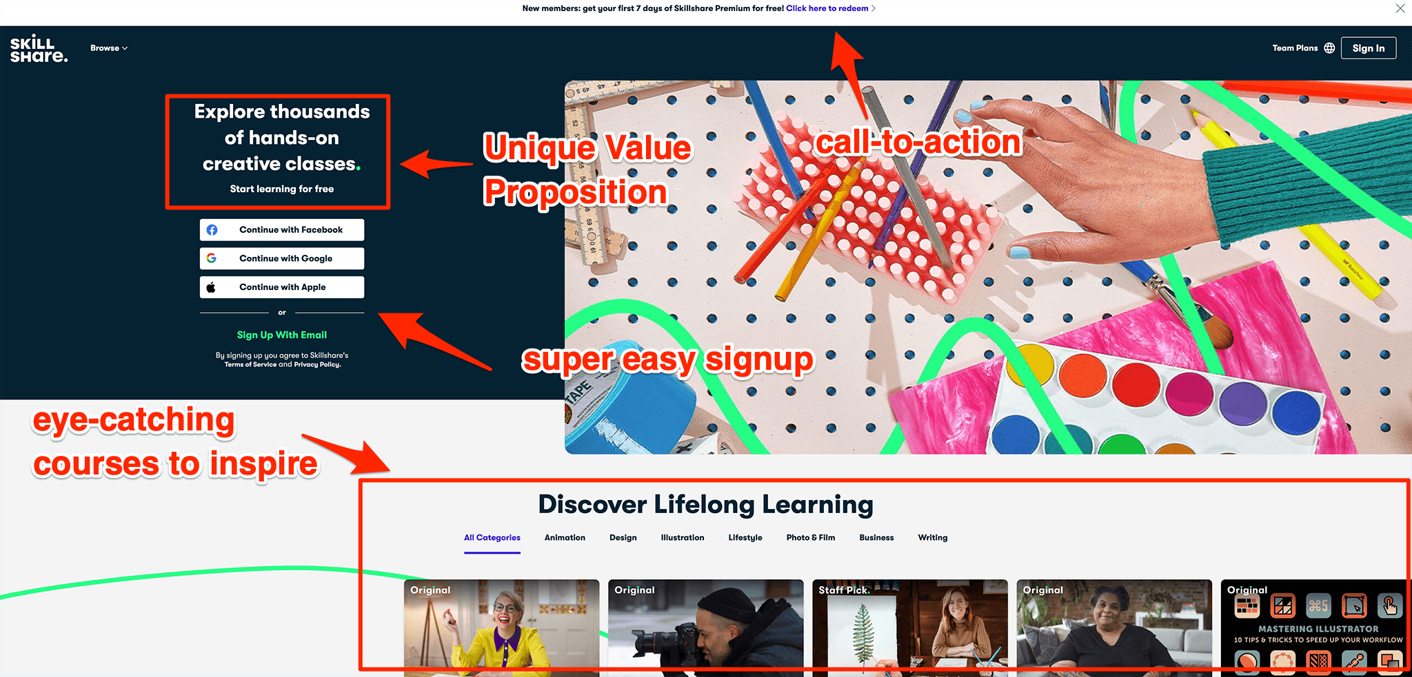 Skillshare's homepage