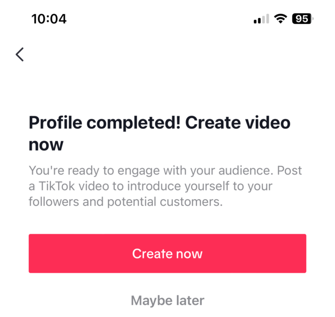 Convert Personal to Business TikTok account - TikTok Business profile complete