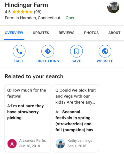 Google Local Q&A directly related to your search on mobile