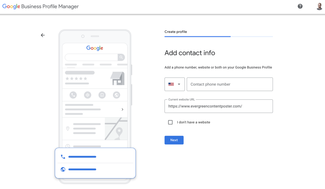 Adding your business to Google, step 4, share your contact information