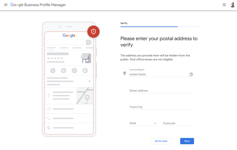 Adding your business to Google, step 6, verify your business