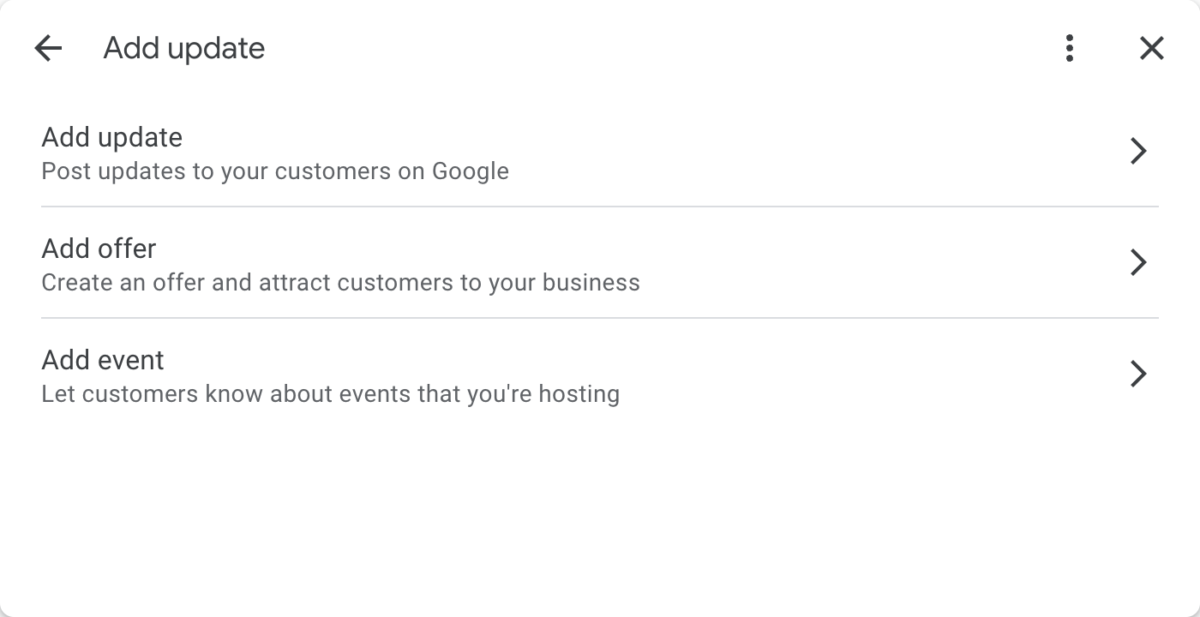Three options for adding posts or updates to your Google Business Profile