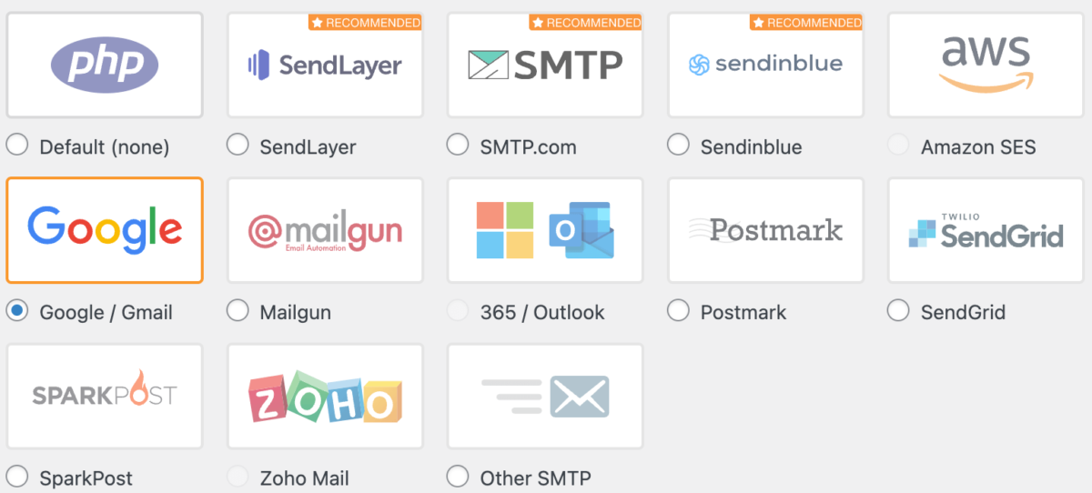Supported SMTP mailers by WP Mail SMTP