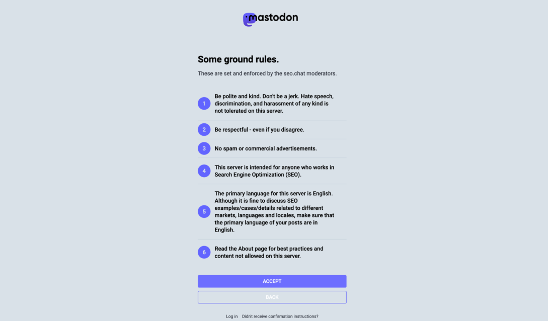 Before joining a Mastodon server, first accept the ground rules for that server