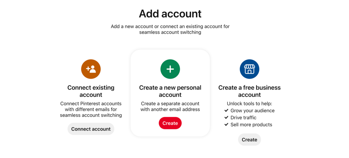 Add a new Pinterest business account to an existing Pinterest account