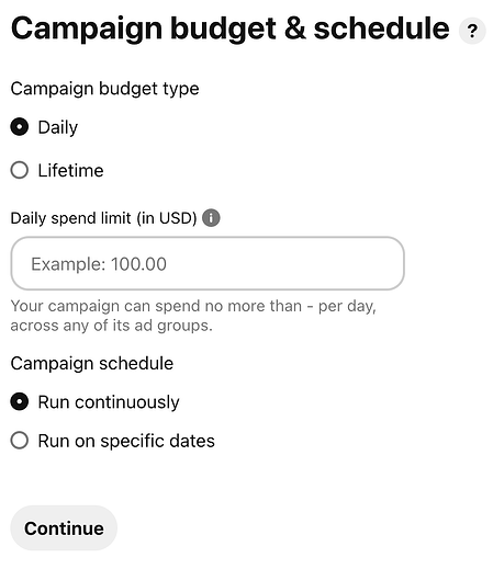 Set Pinterest campaign budget and schedule
